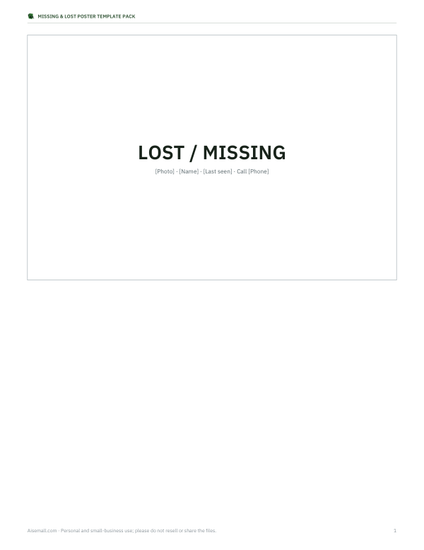 Preview of Printable Missing Poster Template