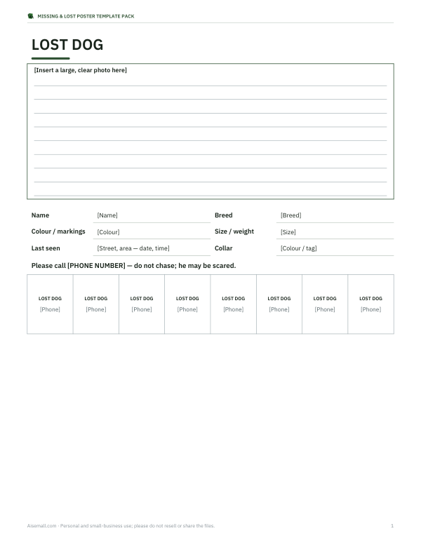 Preview of Printable Lost Dog Poster Template